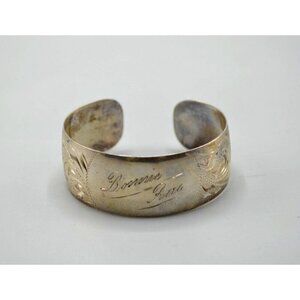 Bonnie Rae Engraved Etched Cuff Bracelet Sterling Silver MIBO 2" Diameter Vtg